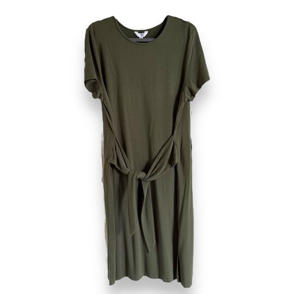 Time and Tru Womens Dress Sz XXL 20 Olive Green Tie Front Knotted Knit NEW - Picture 3 of 6